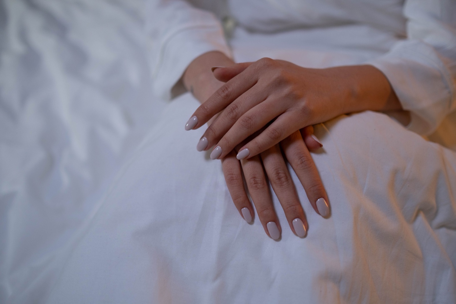 Softly manicured nails, nail technician work